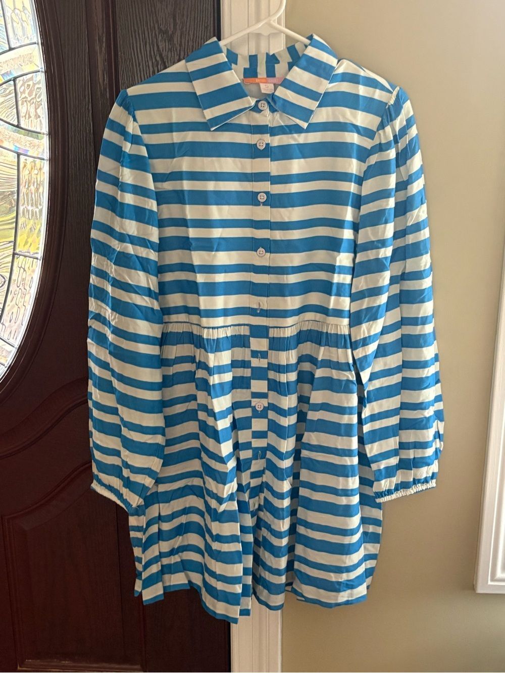Blue and White Striped Button-Front Casual Dress NWOT